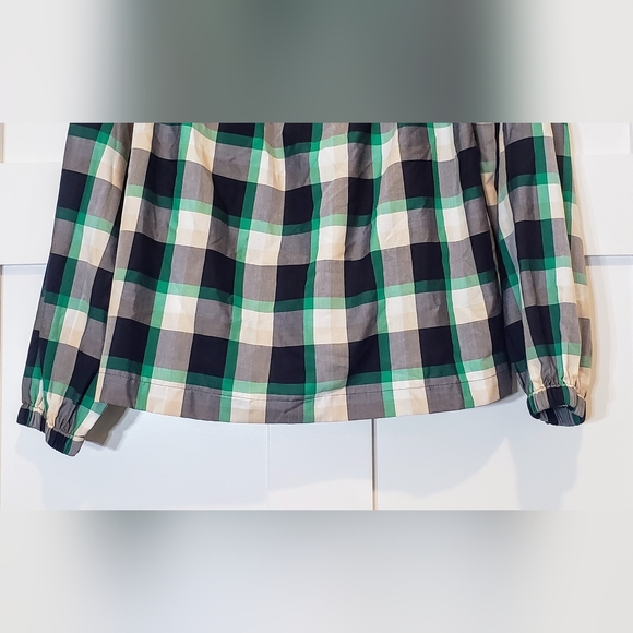 Ann Taylor Plaid Ruched Square Neck Top Size Large Black Green White Bra… - Picture 14 of 16